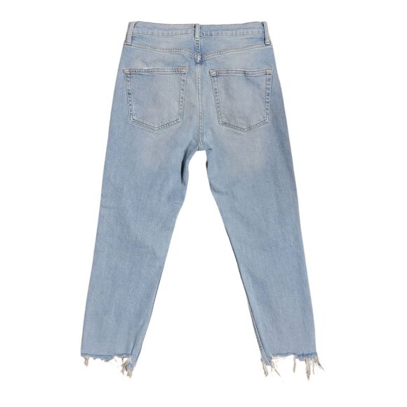 Zara Womans 6 High Waisted Straight Leg Mom Jeans Cropped Light Blue Fray Denim - Picture 2 of 4